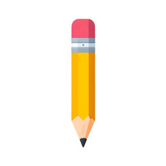 A vibrant and minimalist illustration of a yellow pencil with a pink eraser isolated against a stark black background.