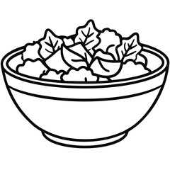Green Salad in Bowl line art vector 