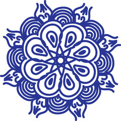 Detailed and symmetrical mandala artwork featuring intricate geometric patterns and ornamental elements. This decorative design is perfect for use in meditation visuals, coloring books, textile prints