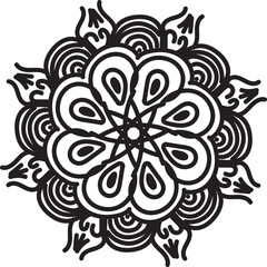 Detailed and symmetrical mandala artwork featuring intricate geometric patterns and ornamental elements. This decorative design is perfect for use in meditation visuals, coloring books, textile prints