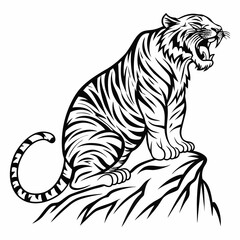 Roaring tiger on a rock silhouette