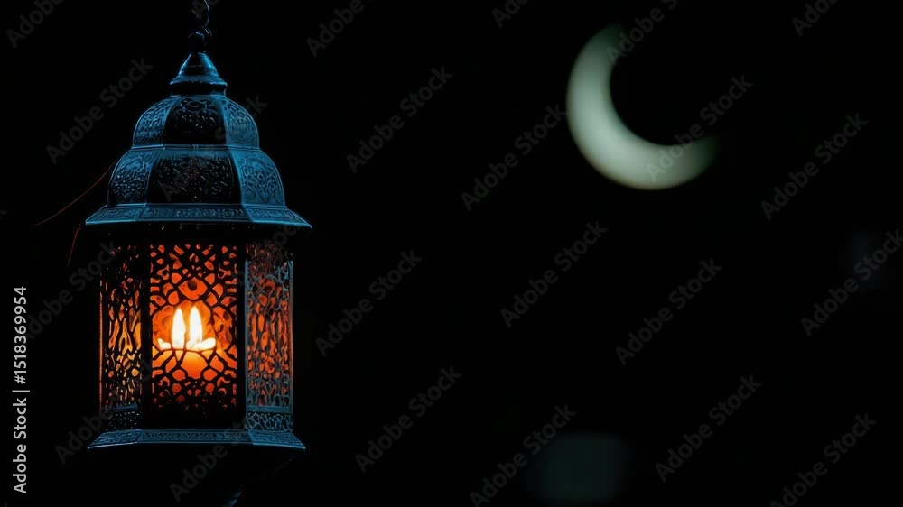Poster A lantern with a crescent moon in the background, great for use in images about moon phases or astronomy