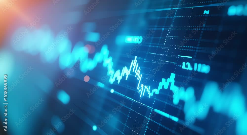 Poster stock market chart computer screen blue orange background chart composed various lines numbers