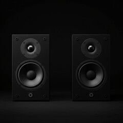 Fototapeta premium Two sound speakers with free space between them on black background