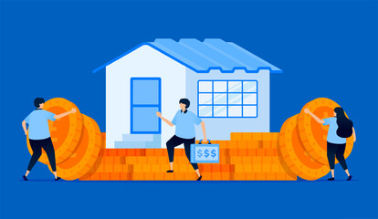 Illustration of saving in a mortgage with a down payment, symbolizing financial planning for homeownership, designed for real estate websites, banking apps, and mortgage services