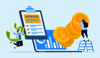 Illustration of approval from digital banks or fintech platforms for applying for low-interest debt or loans, designed for fintech apps, banking services, and loan platforms