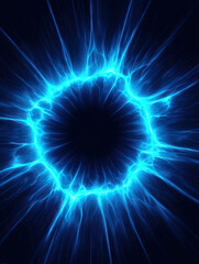 Electric blue energy ring glowing with dynamic light streaks on dark background, evoking powerful and futuristic atmosphere
