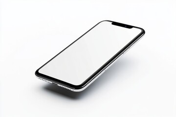 Angled Smartphone with Blank Screen and Shadow on White Background