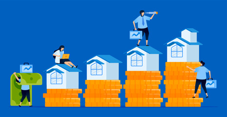 Illustration showing growth of investment and assets in the mortgage market for saving and investment purposes, designed for mortgage platforms, finance blogs, and investment sites