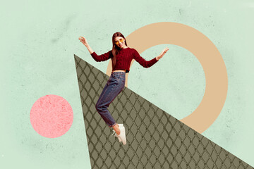 Image full poster art collage of happy businesswoman businessman receive development career aim...