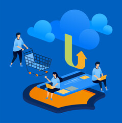 Illustration of a cloud indicating safer purchase and payment transaction flows, suitable for fintech apps, e-commerce websites, digital wallets, and secure payment platforms.