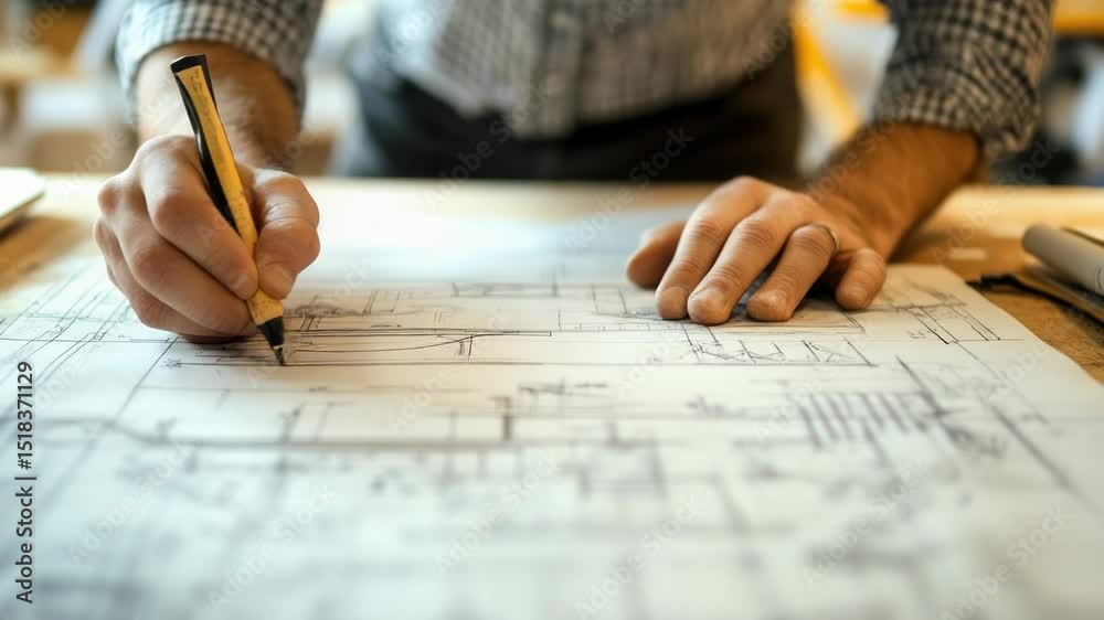Aufkleber A person sitting at a table with a pencil, possibly working on a project or taking notes