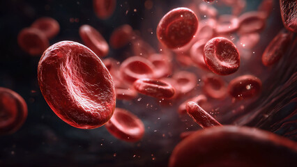 Dynamic animation of red blood cells flowing through vessel under microscope. This visualization of red blood cells perfect for medical, scientific, or health-related themes