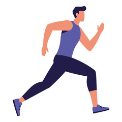 Flat Design Male Runner Vector Illustration, Man Exercising, Jogging, or Sprinting for Fitness, Sport, and Active Lifestyle Concepts