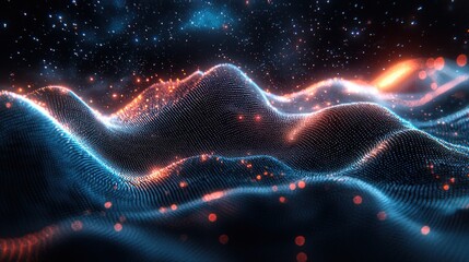 Obraz premium Abstract landscape glowing blue and orange particles