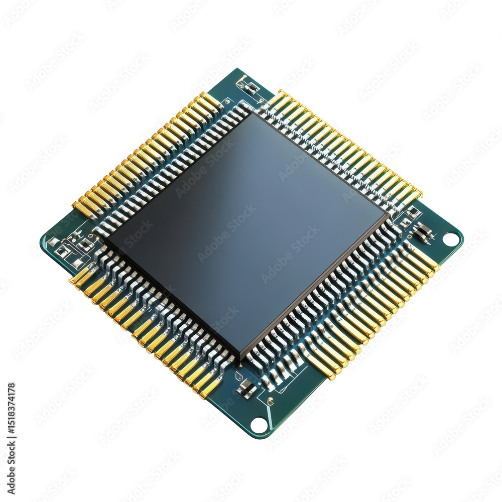 Fototapete computer chip, high-resolution image of a computer chip, isolated on transparent background