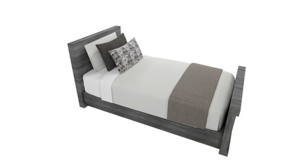 Bedroom model with wooden frame and soft and comfortable sponge material with white background