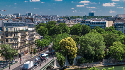 Panorama of Paris timelapse. View from Arab World Institute Institut du Monde Arabe building....