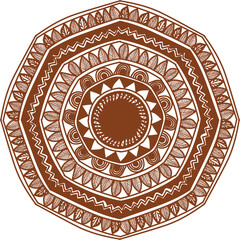 Detailed and symmetrical mandala artwork featuring intricate geometric patterns and ornamental elements. This decorative design is perfect for use in meditation visuals, coloring books, textile prints