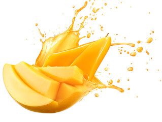 Mango slice with mango juice splash isolated.png