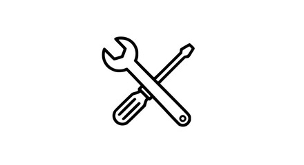 Naklejka premium A wrench and a screwdriver are shown on a white background
