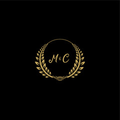 MC beautiful feminine and elegant wedding monogram initial logo with circle floral gold