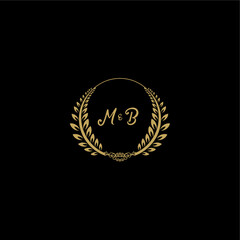 MB beautiful feminine and elegant wedding monogram initial logo with circle floral gold
