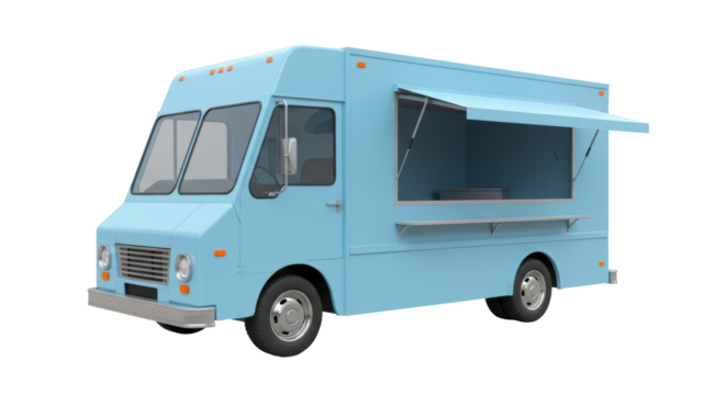 Isolated Light Blue Food Truck