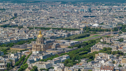 Obraz premium Top view of Paris skyline from observation deck of Montparnasse tower timelapse. Main landmarks of european megapolis. Paris, France