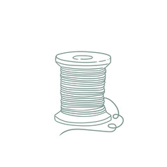 Vintage thread spool illustration, hand-drawn in ink. Original sewing drawings, in lineart, for cards, posters, and graphic design.