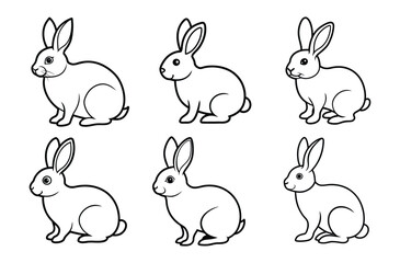 Set of Cute Rabbit Line Art Vector Illustrations in Black and White

