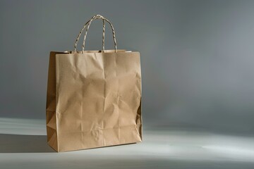 High Quality Visual of Image of Brown Paper Bag with Handles on Grey Background with Shadows