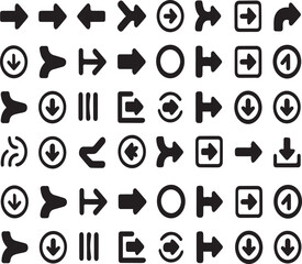 An array of stylized arrows for user interface design. The arrows point in various directions and are selectable for use.