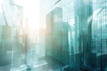 Clear Pixel Visual of Modern Office Building with Blue Sky and Glass Facades