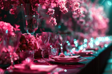 Ultra Hd Picture of Dark Pink Wedding Banquet Table Indoors