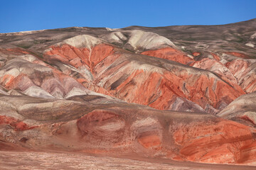 Beautiful mountains with red soil in Khizi. Azerbaijan.