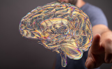Abstract image of a human brain, showcasing neural pathways and connections. Perfect for AI,...