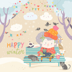 Hand-drawn cute cartoon animal poster templates, interesting children's flat vector illustrations, and cheerful festival backgrounds