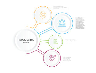 Diagram business infographic template vector element. 4 step line concept on circles and icons. Banner presentation, business information graphic. 