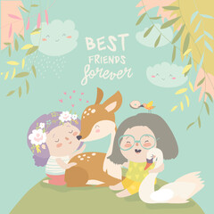 Hand-drawn cute cartoon animal poster templates, interesting children's flat vector illustrations, and cheerful festival backgrounds