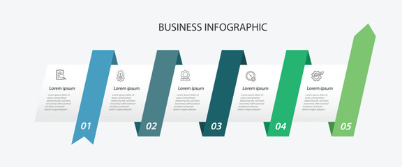 Business infographic template. 5 step concept banner presentation. Timeline process infograph. 