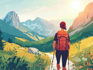 detailed color picture of summer vacations and lifestyle hiking advanture travel concept