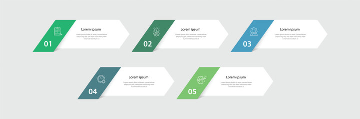 Design template infographic element. 5 step layout information graphic. Table presentation with icons and paper style 