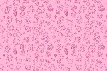 Pink whimsical doodles seamless cute pattern