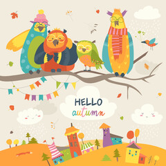 Hand-drawn cute cartoon animal poster templates, interesting children's flat vector illustrations, and cheerful festival backgrounds