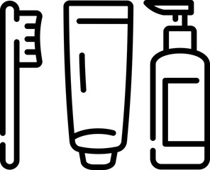 Toothbrush, toothpaste and bottle icon - Editable Stroke SVG, fully scalable.