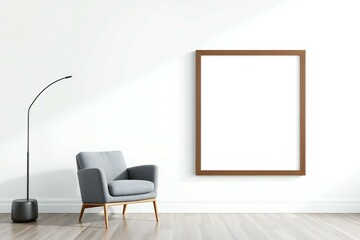 Fototapeta premium Modern living room interior with empty frame and chair