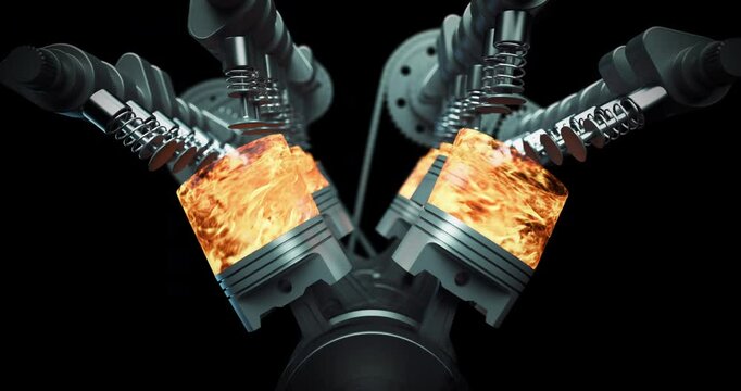 Wireframe Car Animation Exposing the Motion of a V8 Engine With Moving Pistons. Industry And Technology Related 3D Animation.