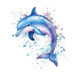 Fototapeta premium Cute dolphin jumping, cheerful dolphin jumps high above the ocean waves, isolated on transparent background