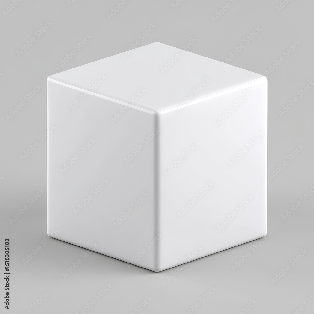 Poster a white cube podium platform is set against a 3d geometric background of a blank box, forming a prod